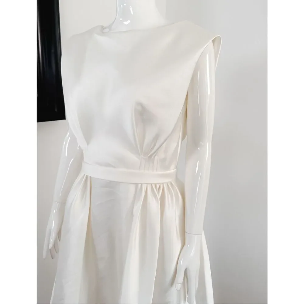 Amsale Mikado A-Line Midi-Dress in color Ivory Size 10